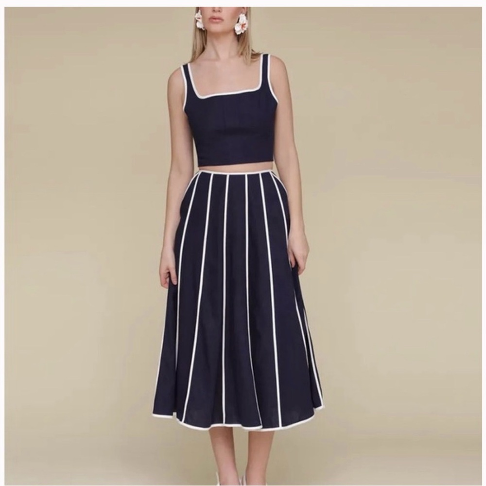 New Camila Coelho Navy and White A-Line Skirt sz 2